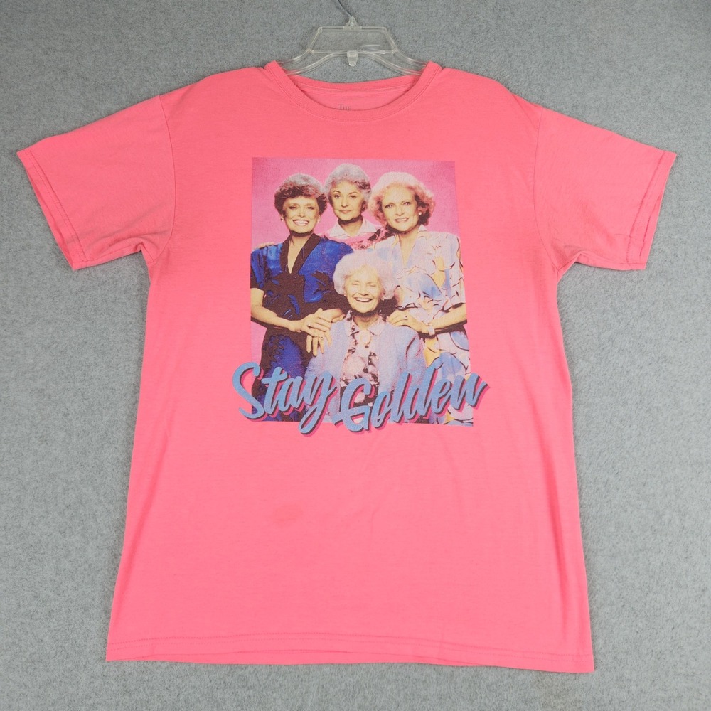 The Golden Girls Stay Golden T-Shirt Women M Pink Graphic Retro Short Sleeve Tee